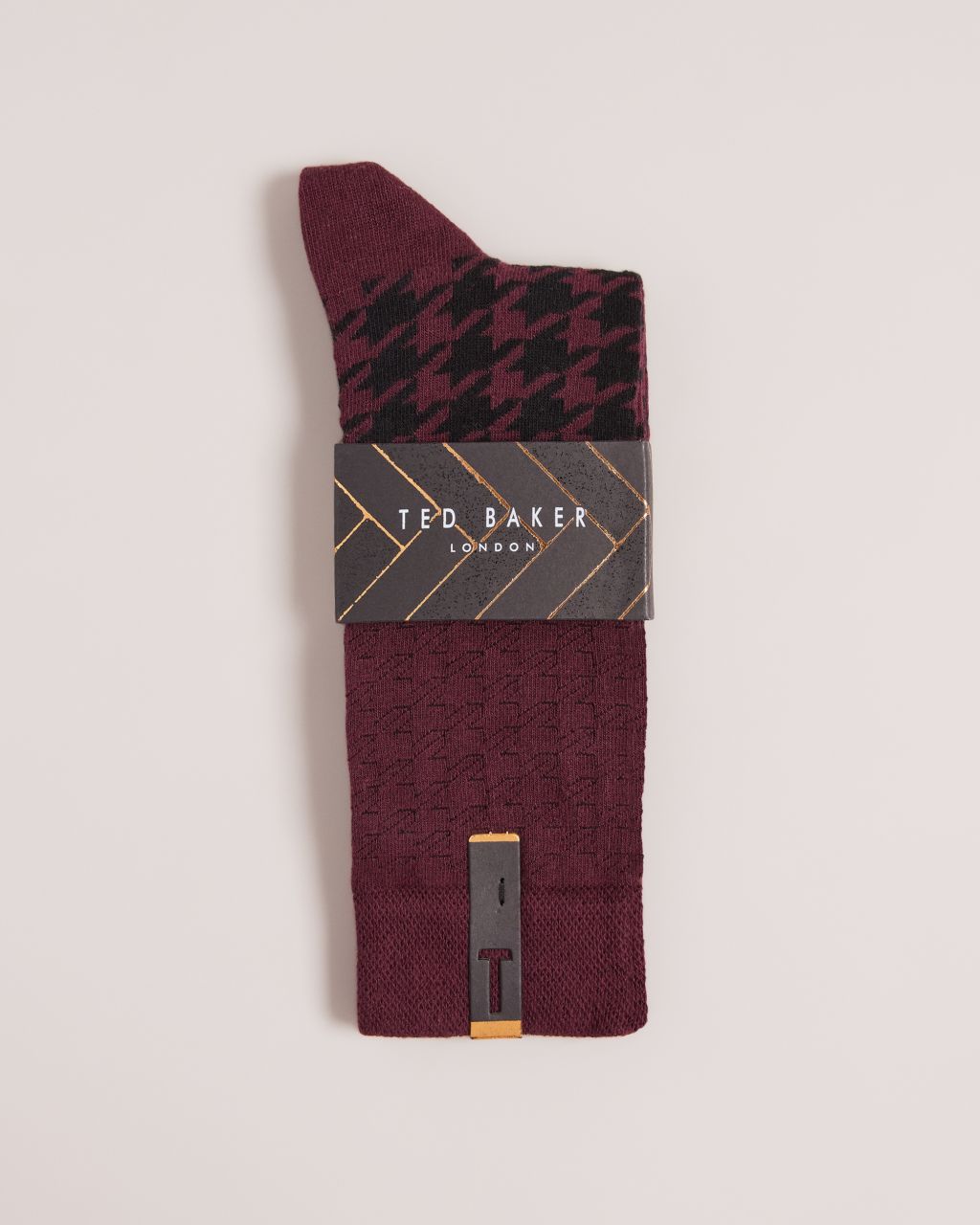 Ted Baker Men's Dog Tooth Pattern Socks in Dark Red, Patpats, Cotton