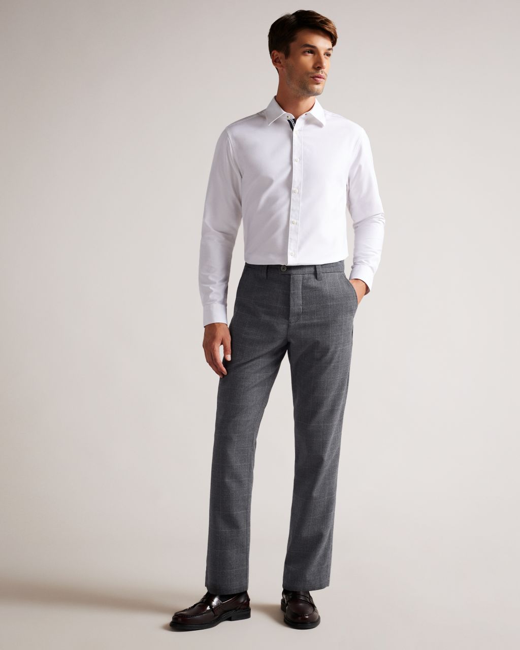 Ted Baker Men's Camburn Fit Check Trousers in Charcoal, Kimbar, Wool