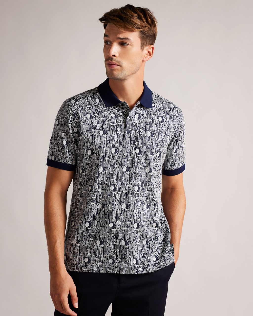 Ted Baker Men's Geometric Knit Polo Shirt in Navy-Blue, Coreo, Cotton