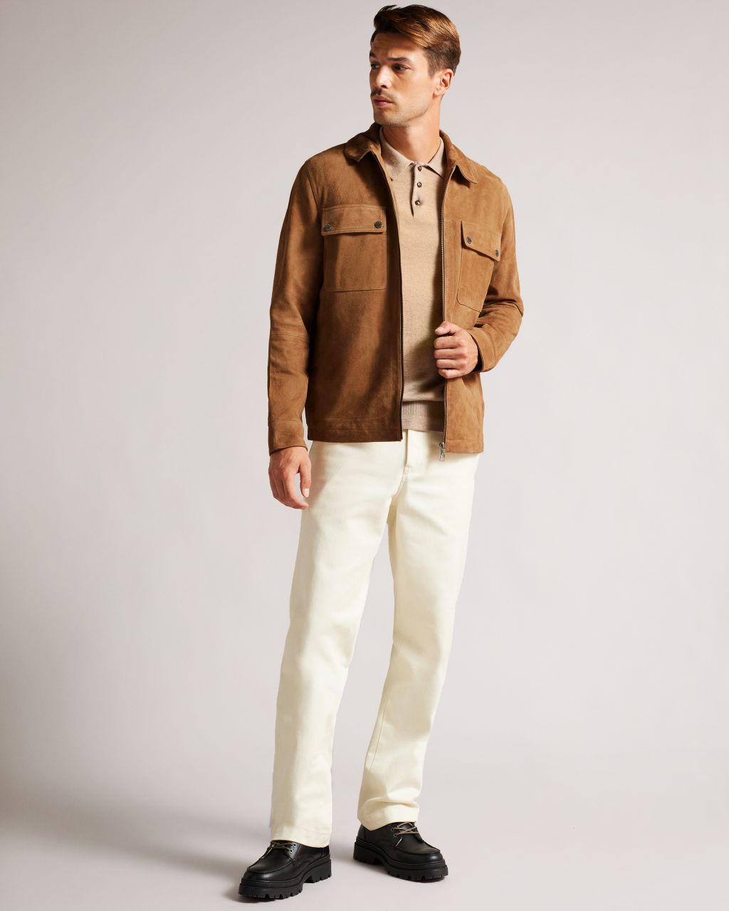 Ted Baker Men's Suede Zip Through Shacket in Camel, Thierry