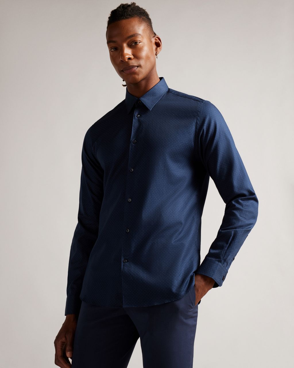 Ted Baker Men's Long Sleeve Slim Fit Spot Shirt In Blue, Laurss, Cotton