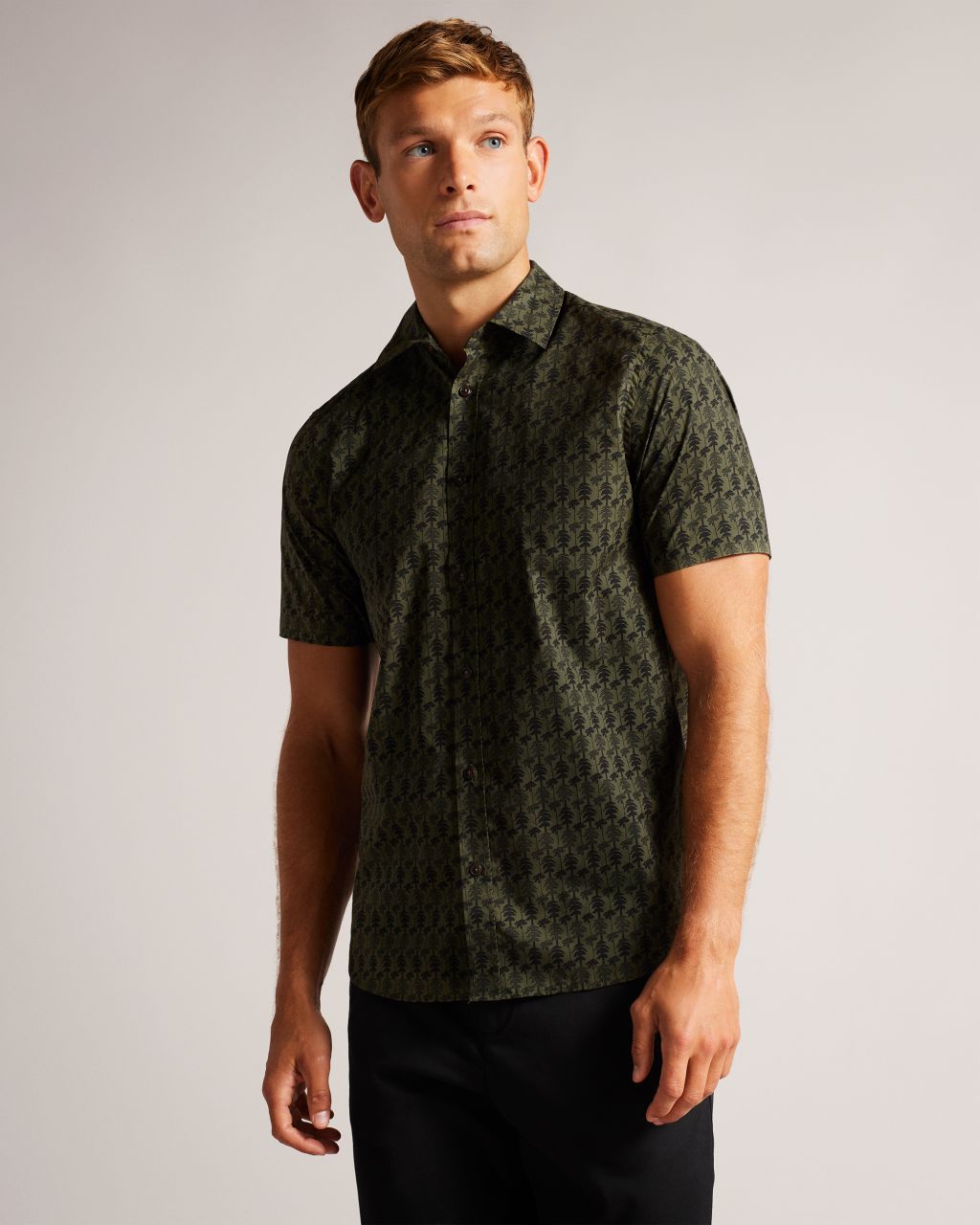 Ted Baker Men's Short Sleeve Tree Print Shirt In Brown, Tempsho, Cotton