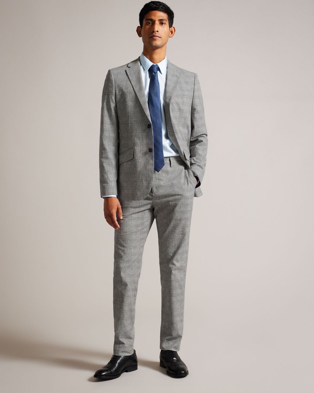 Ted Baker Men's Puppytooth Check Linen Blend Trousers in Grey, Flekkt product