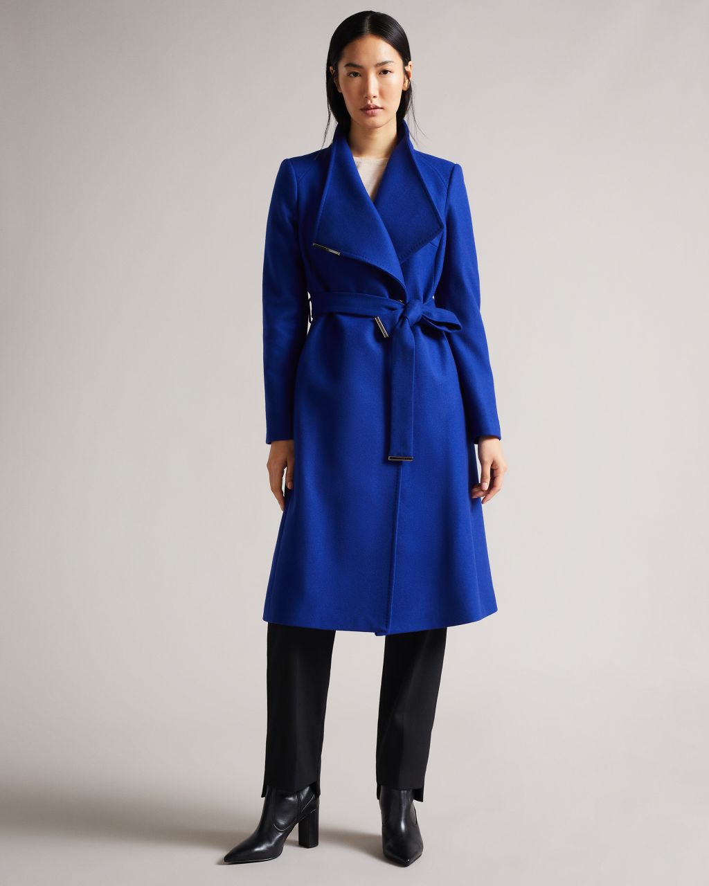 Women's Wool Wrap Coat in Bright Blue, Rose