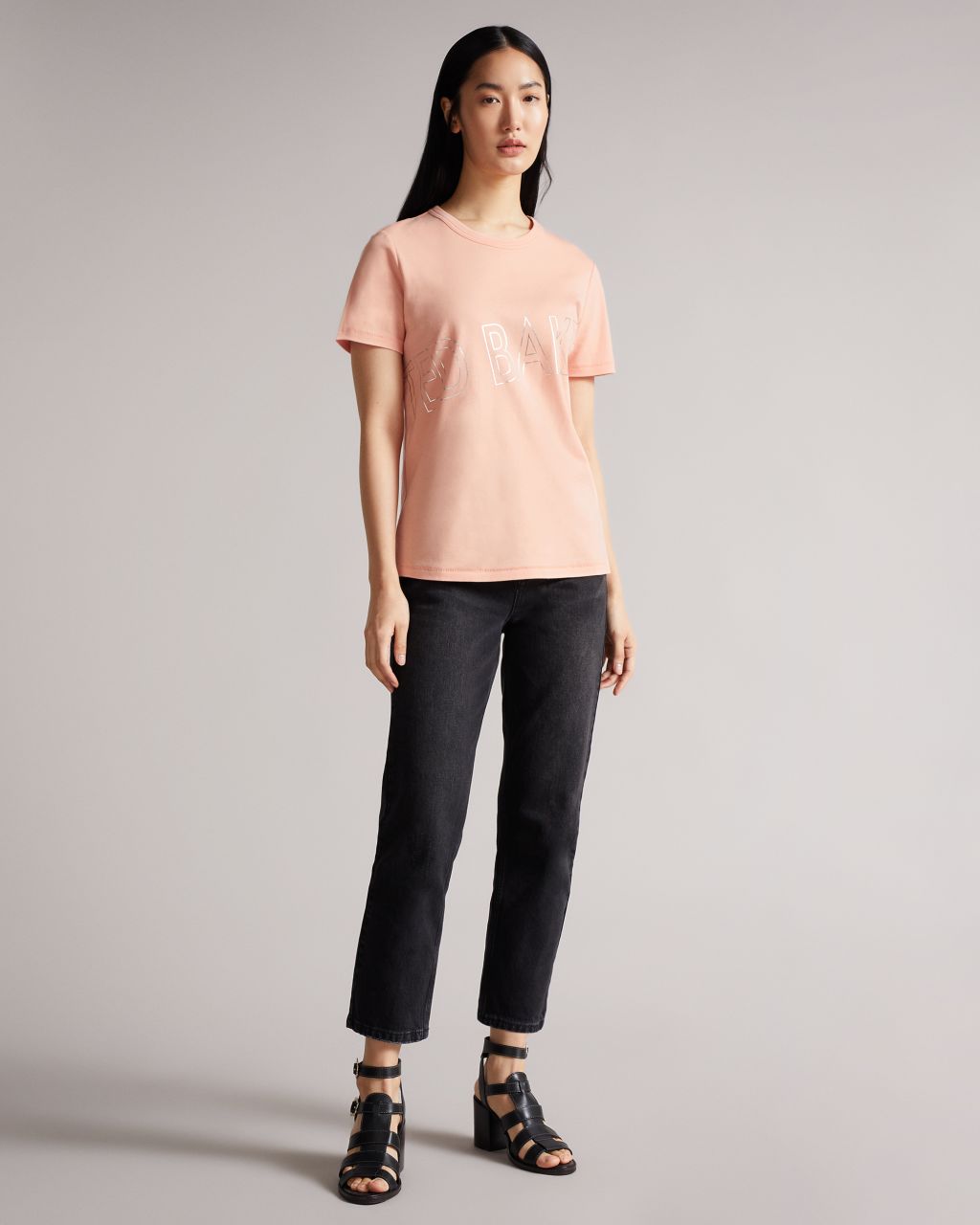 Ted Baker Women's Branded Foil Cotton T-Shirt in Dusky Pink, Malom