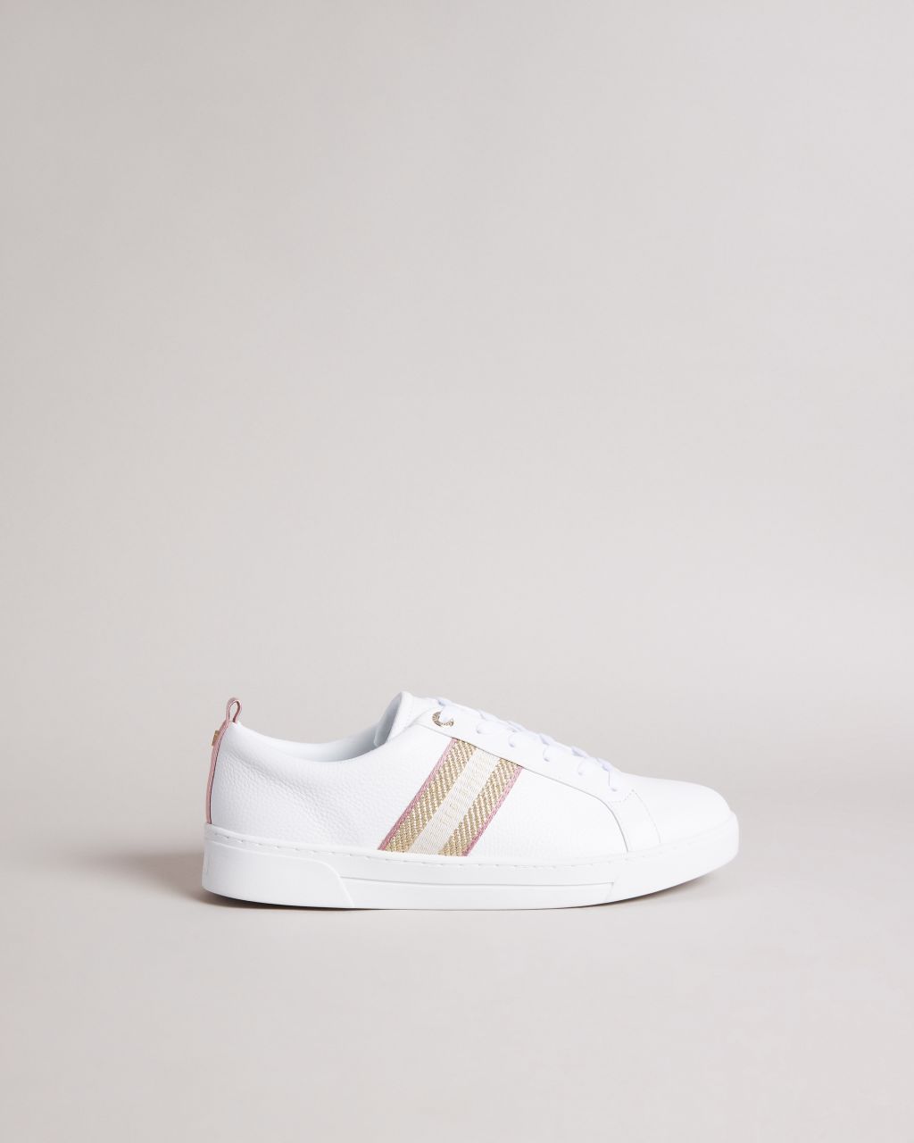 Ted Baker Women's Leather Metallic Detail Webbing Trainers in White-Navy, Baily