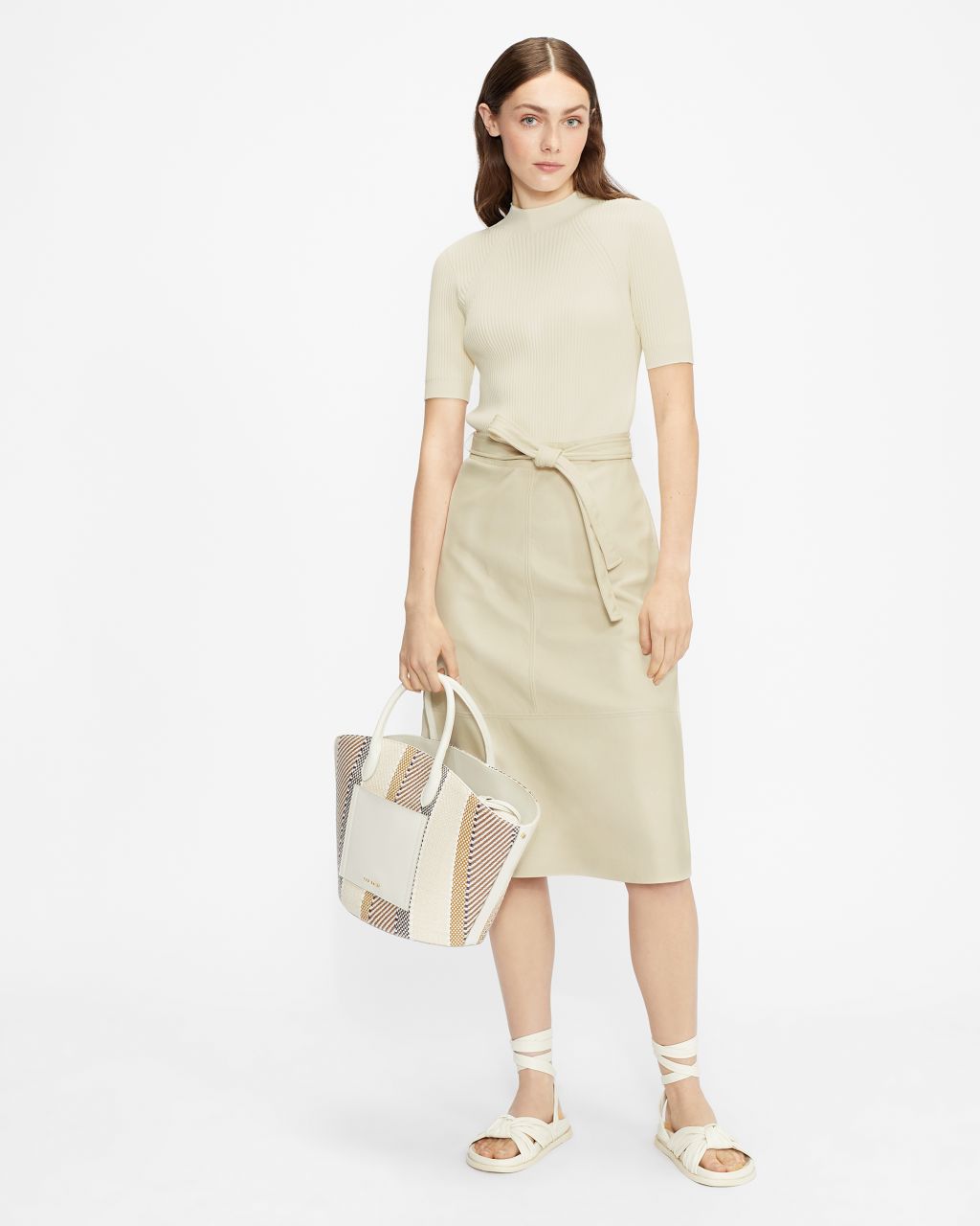 Ted Baker Women's Pleather Mockable Midi Dress in Natural, Susanna