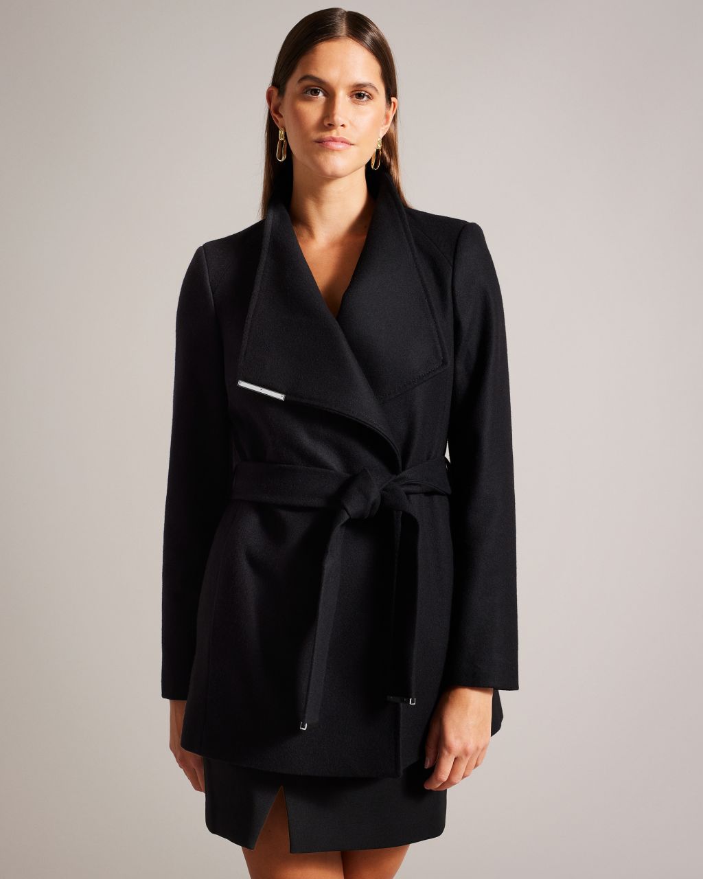 Ted Baker Women's Wool Wrap Short Coat in Black, Rosess