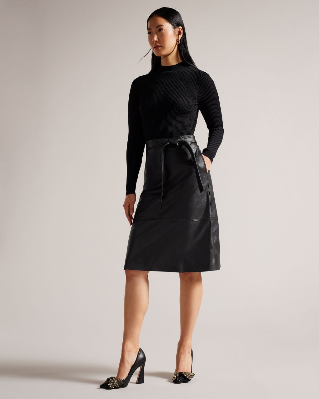 Ted Baker Women's Knitted Bodice Dress With Pleather Skirt in Black, Alltaa