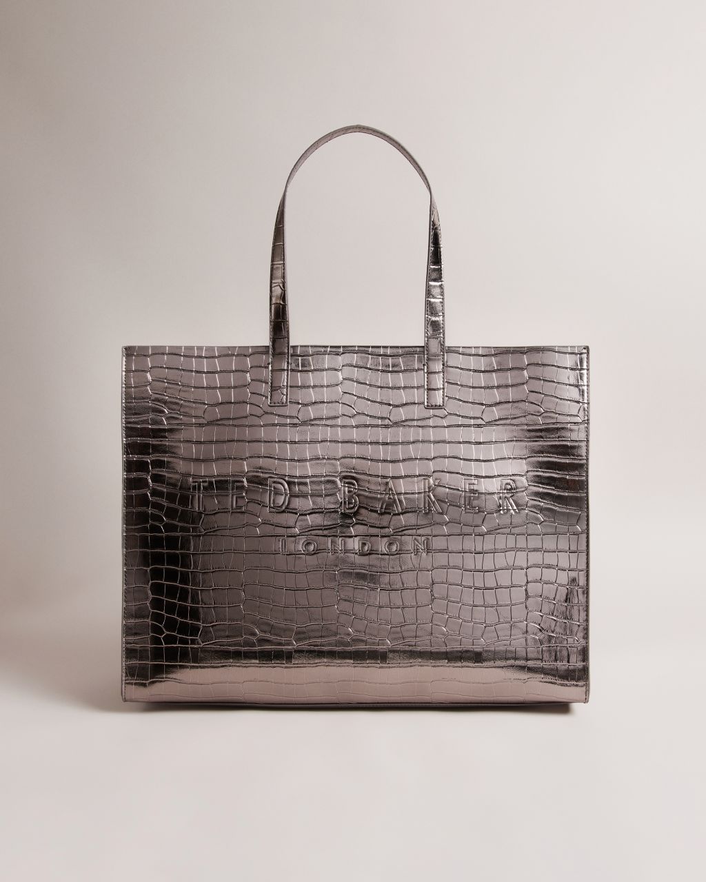 women's mock croc icon tote bag in grey, allicon