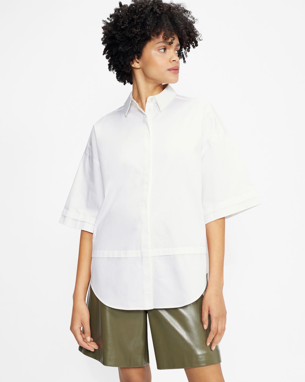 Ted Baker Women's Oversized 3/4 Length Sleeve Shirt in White, Orlanda, Cotton