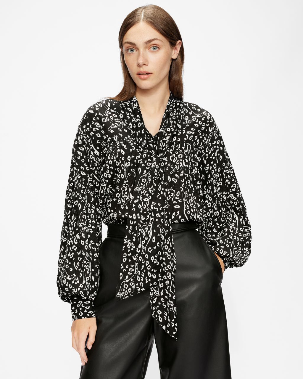 Ted Baker Women's Printed Pussy Bow Blouse in Black, Gaelle