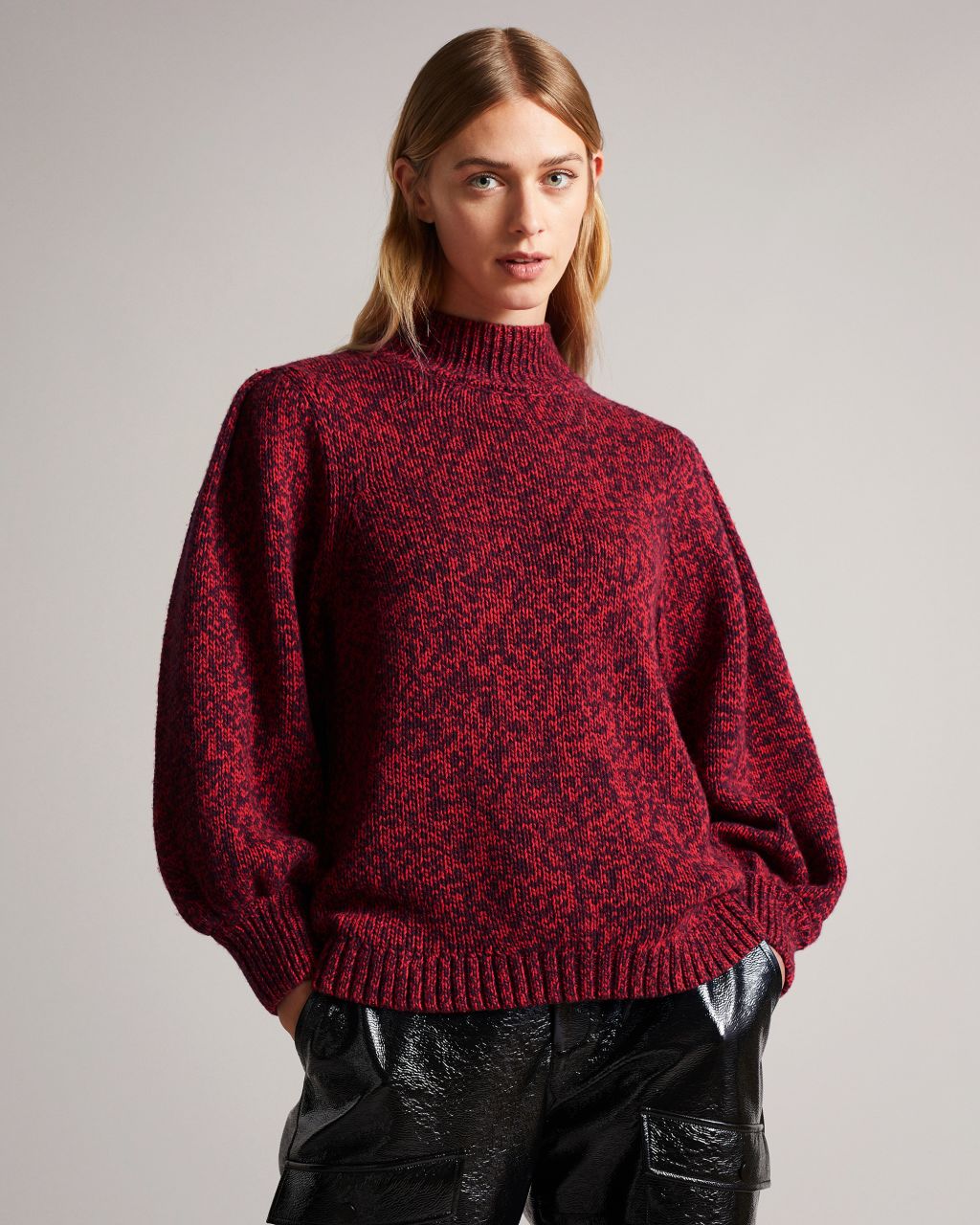 Ted Baker Women's Statement Sleeve Chunky Jumper in Bright Red, Elvinaa, Wool
