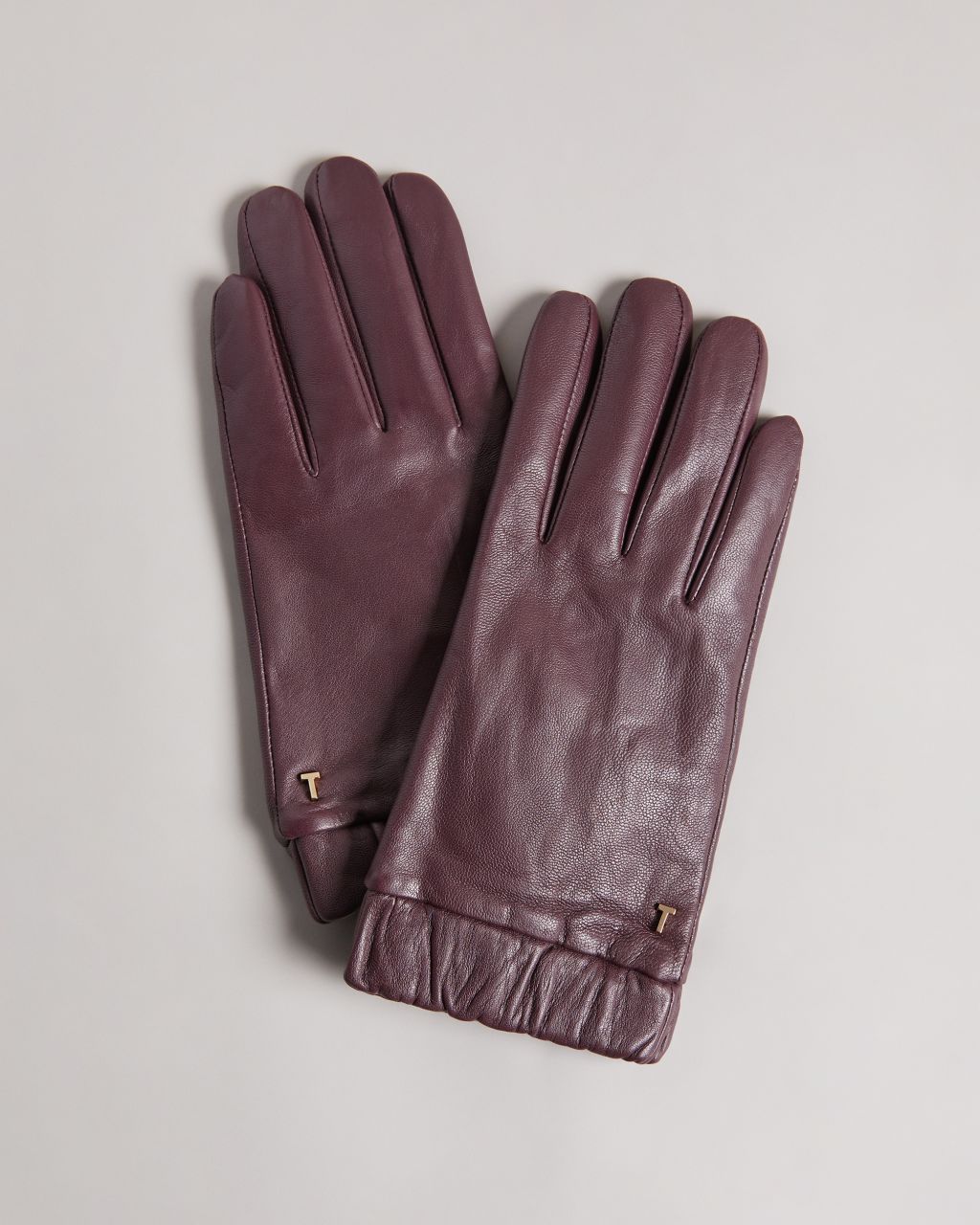 Ted Baker Women's Ruched Cuff Leather Gloves in Deep Purple, Emilli