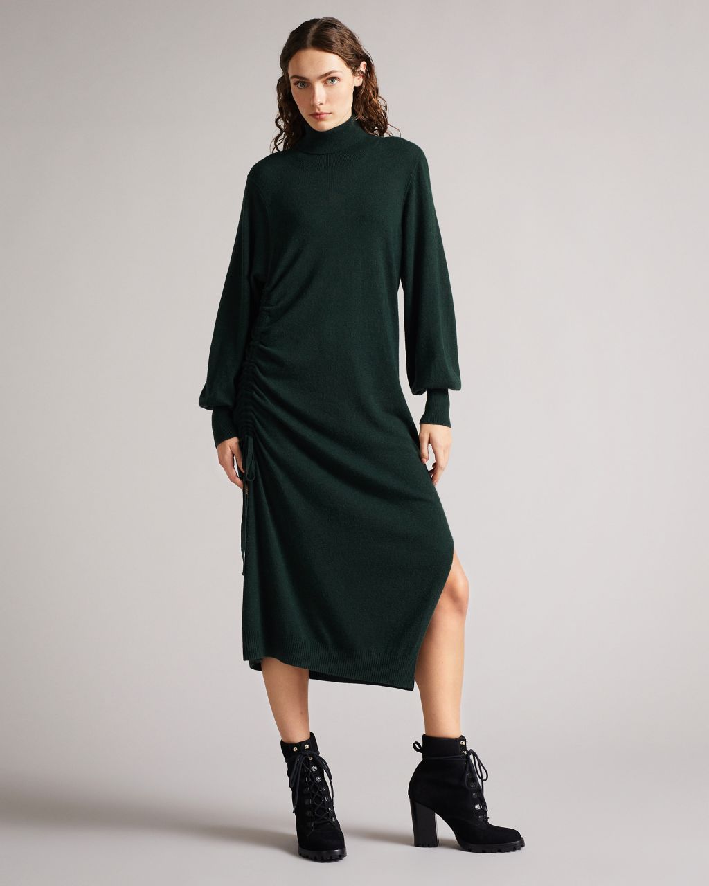 Ted Baker Women's Knitted Dress With Ruched Side Detail in Green, Aavvaa, Wool