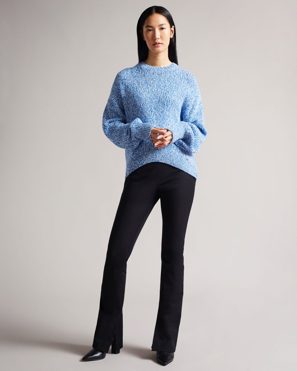 Ted Baker Women's Twisted Yarn Curved Hem Sweater in Bright Blue, Zzurii, Wool