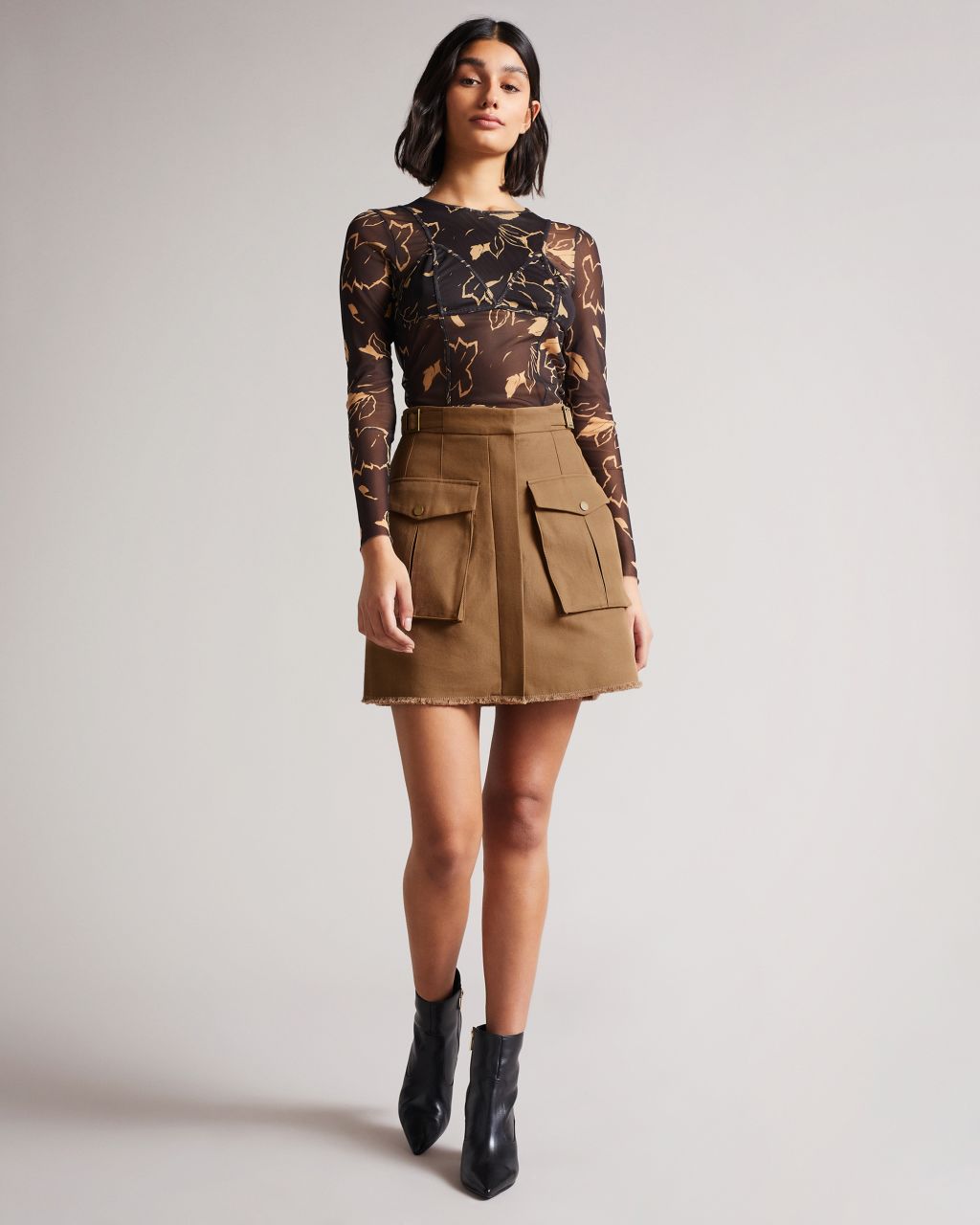 Ted Baker Women's Utility Twill Mini Skirt in Brown, Laigha, Cotton