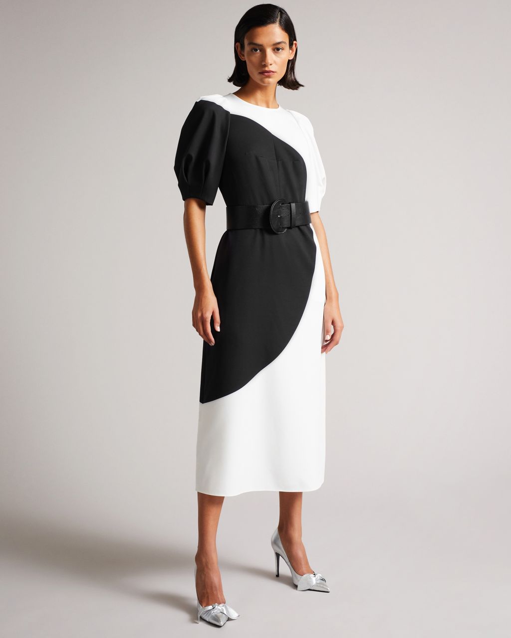 Ted Baker Women's Belted Large Spot Print Midi Dress in White, Semona