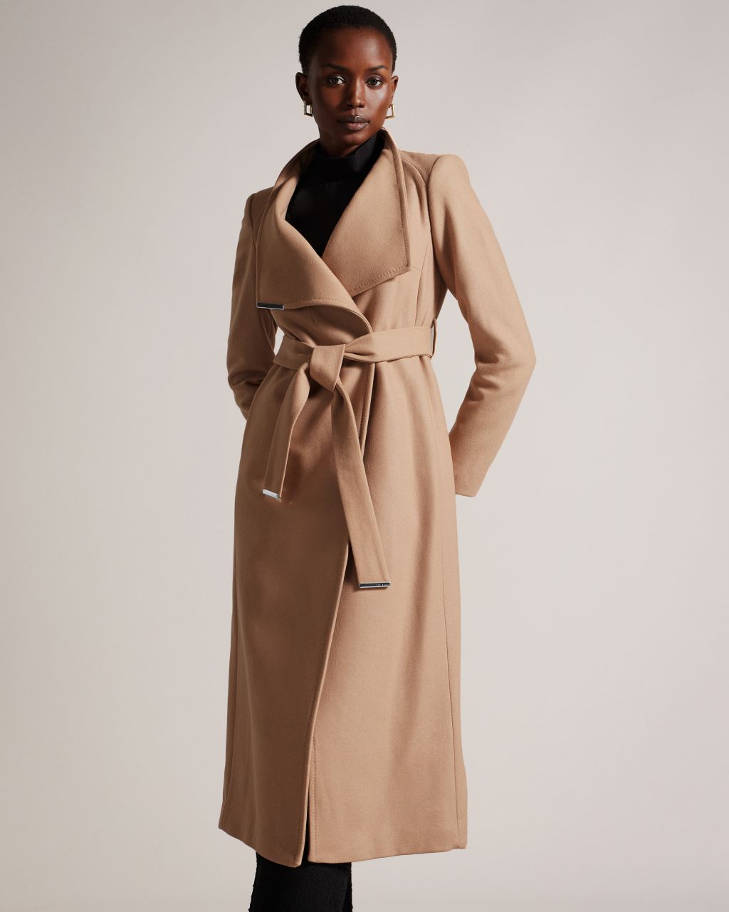 Ted Baker Women's Long Length Wool Wrap Coat in Camel, Rosell