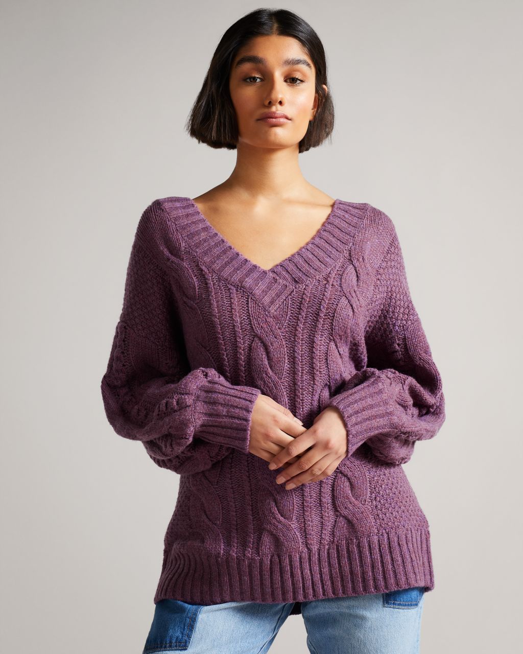 Ted Baker Women's Cable Bobble Knit Jumper in Lilac, Gaiaa, Wool