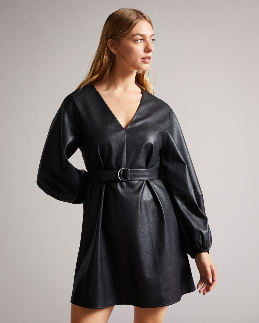 Ted Baker Women's Pu Belted Mini Dress in Black, Optunia