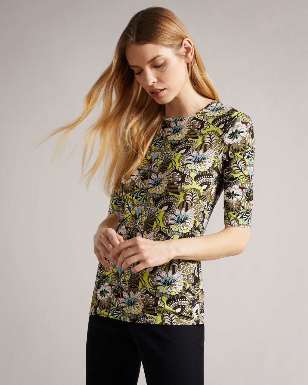Ted Baker Women's High Neck Printed Top in Bright Green, Adria