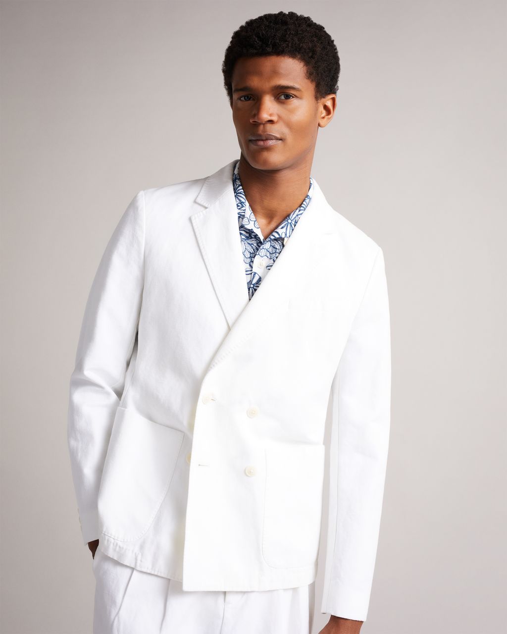 Ted Baker Men's Ottoman Double Breasted Blazer in White, Ithon