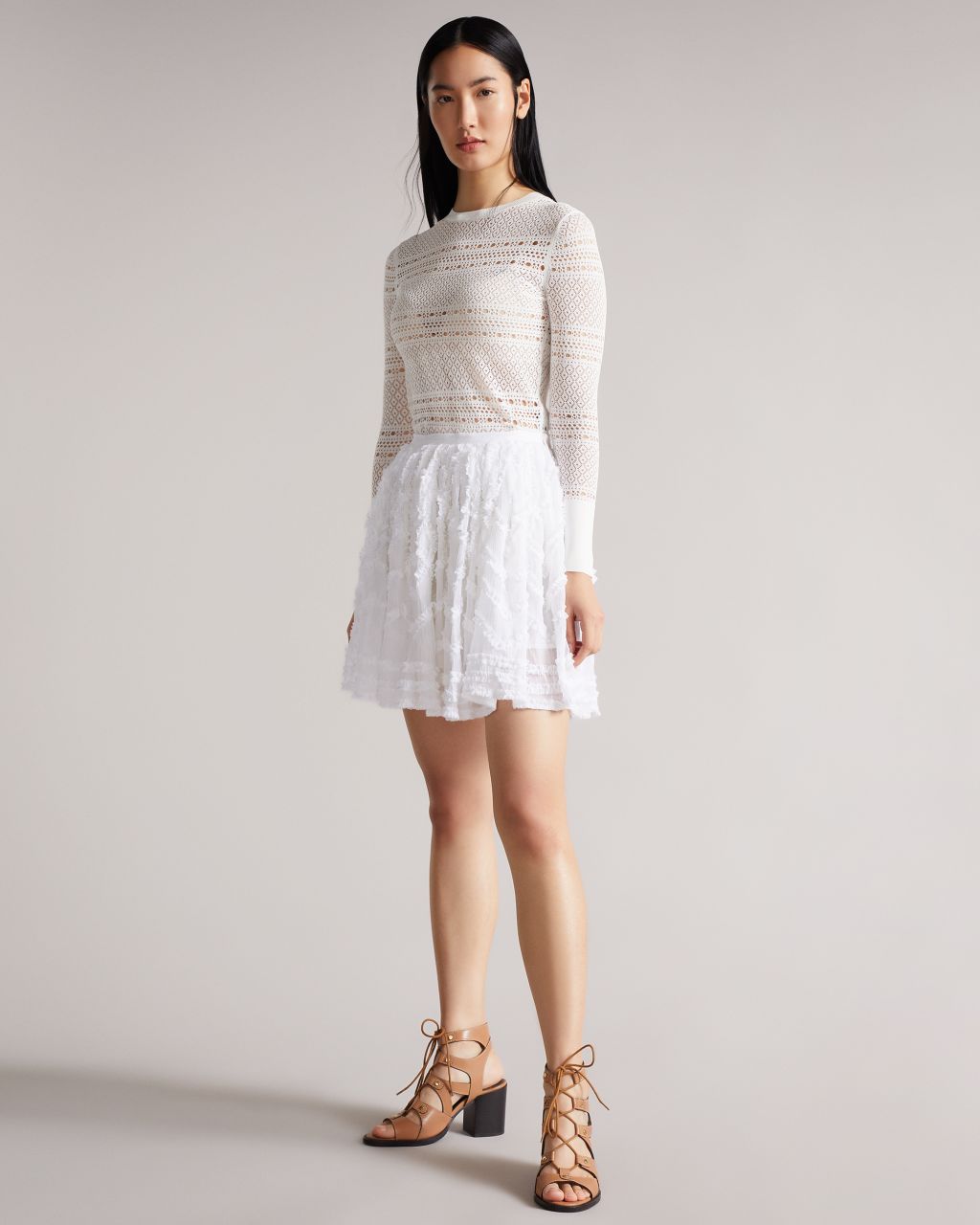 Ted Baker Women's Full Mini Skirt With Micro Ruffle Detail in White, Halvy