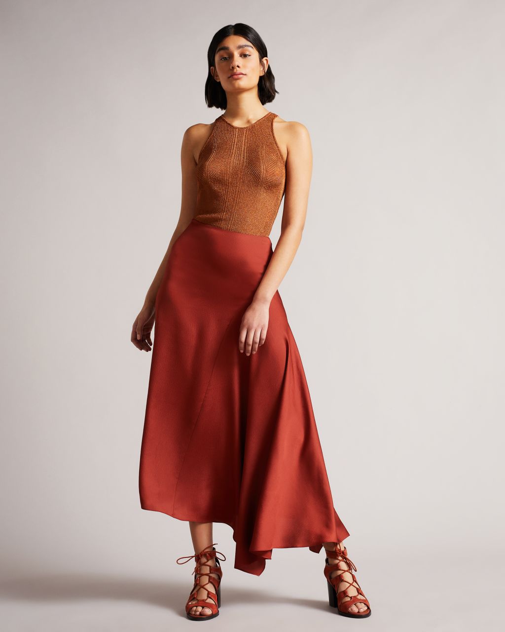 Ted Baker Women's Asymmetric Midaxi Skirt in Brown, Terra