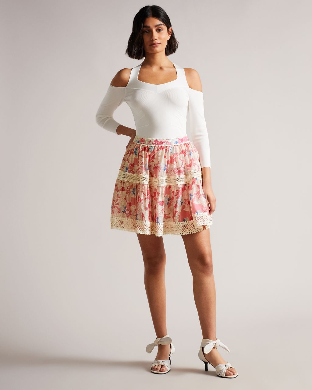 Ted Baker Women's Full Mini Skirt With Lace Tape in Medium Pink, Tabita