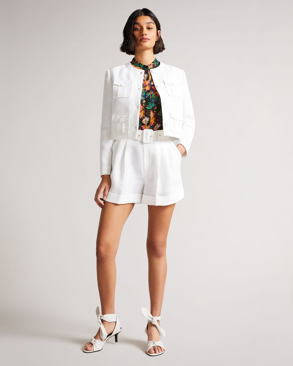 Ted Baker Women's Tailored Shorts With Wide Belt in White, Tirsa, Cotton