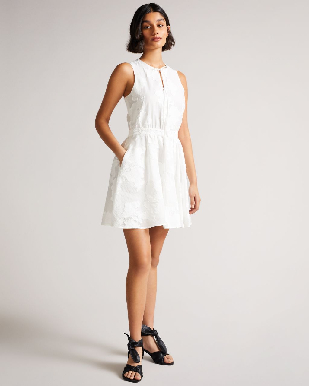 Ted Baker Women's Flippy Mini Dress With Neck Tie in White, Maylee, Cotton