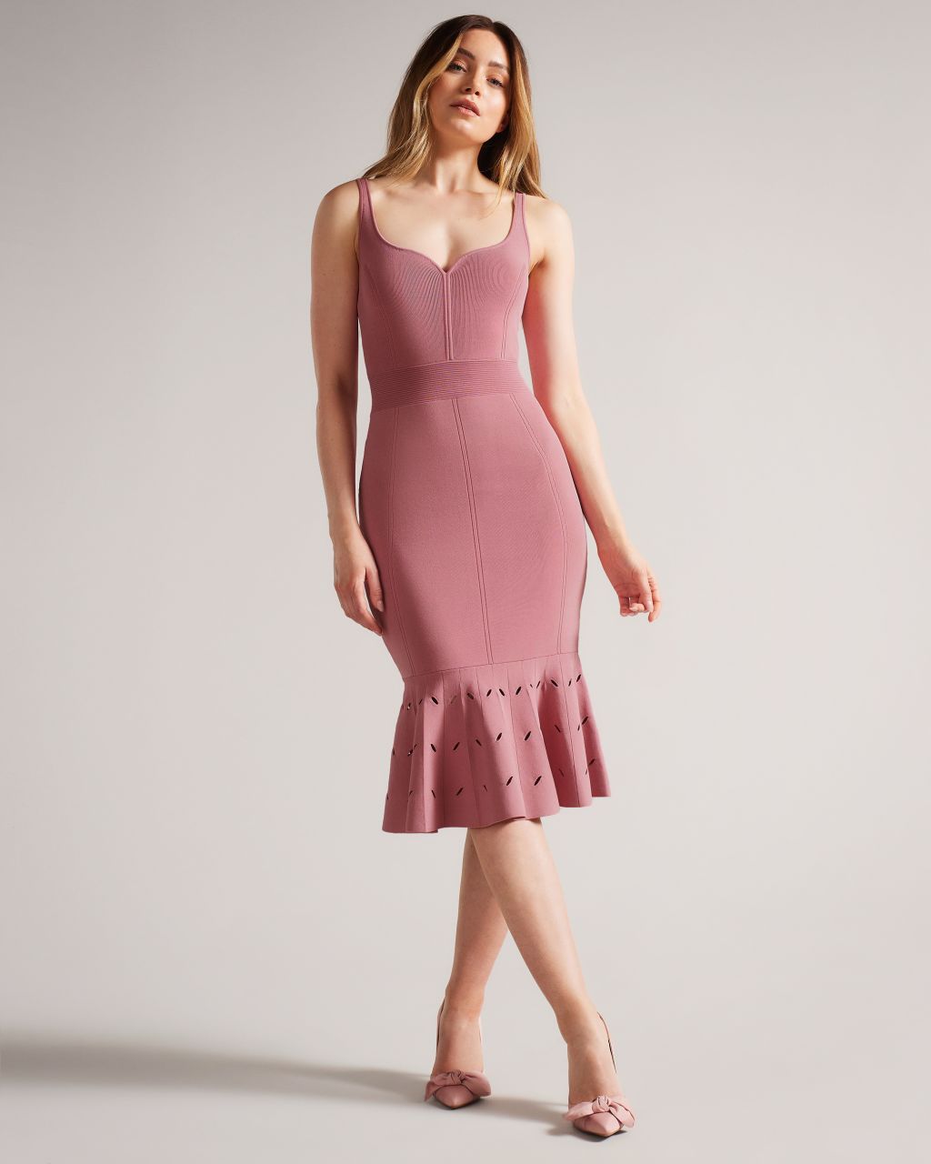 Ted Baker Women's Panelled Flare Hem Midi Dress in Medium Pink, Emesta