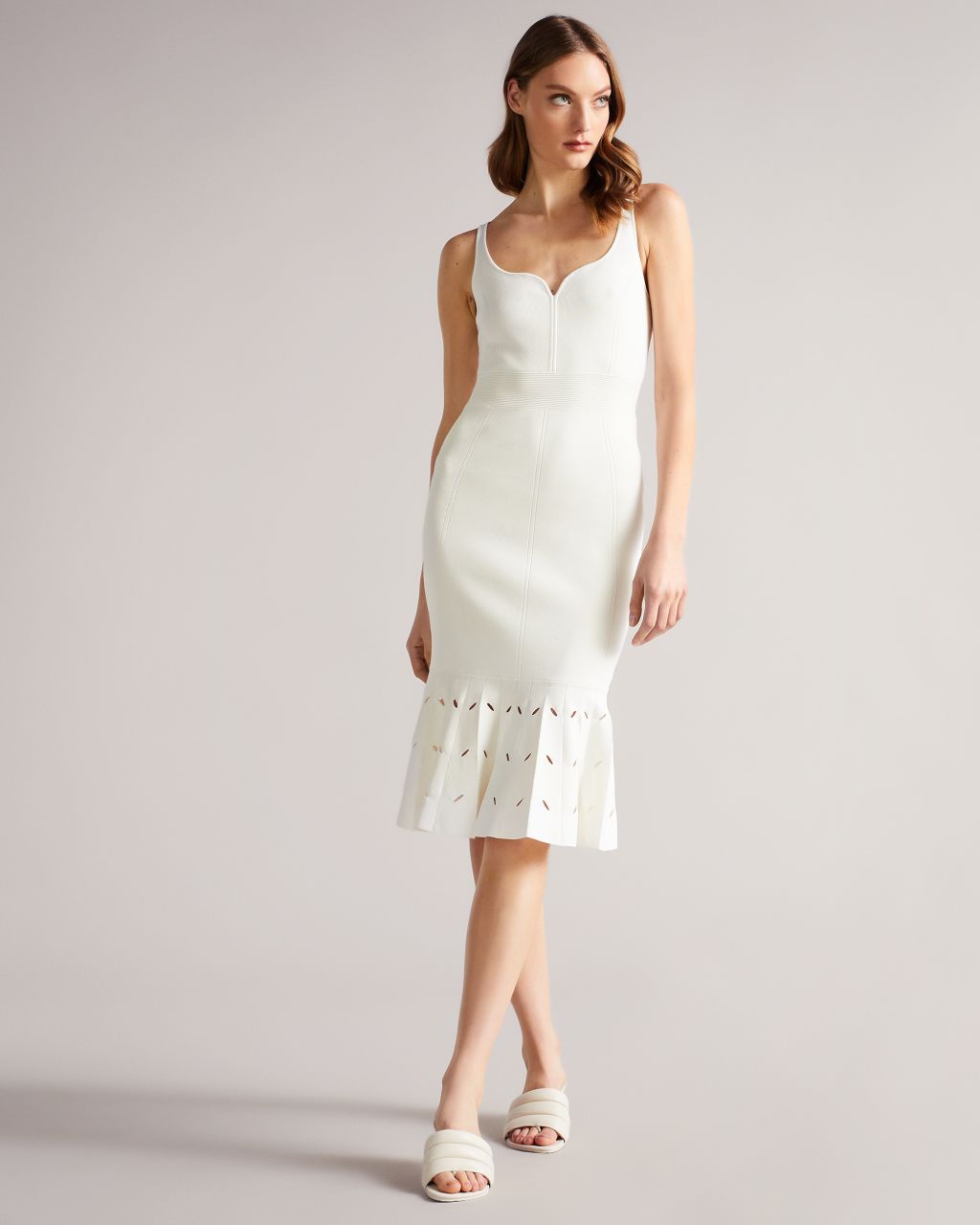 Ted Baker Women's Panelled Flare Hem Midi Dress in White, Emesta