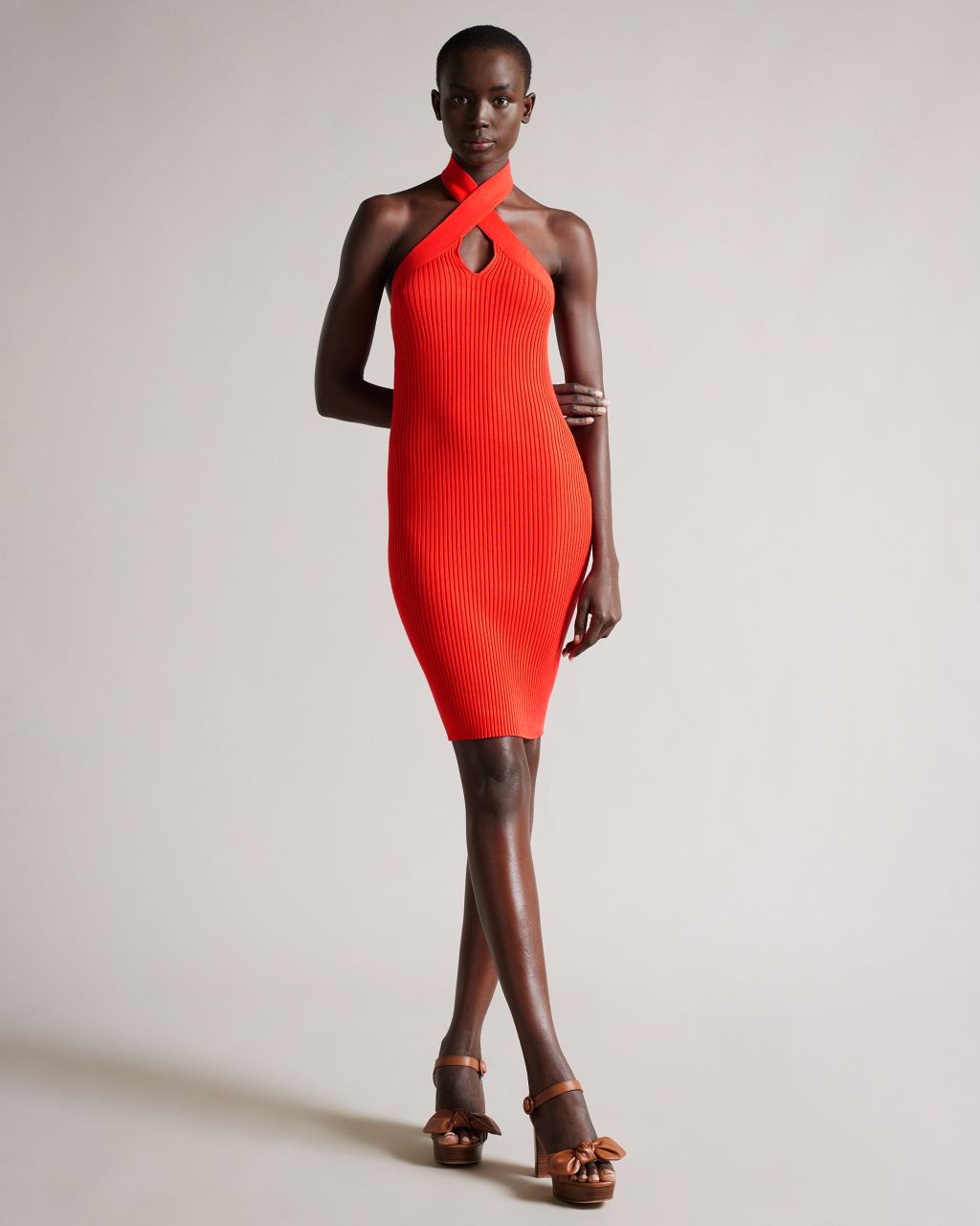 Ted Baker Women's Bodycon Halter Knit Dress in Orange, Mirelle