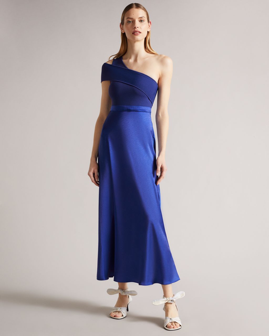 Ted Baker Women's Asymmetric Knit Bodice Dress With Satin Skirt in Dark Blue, Ivena