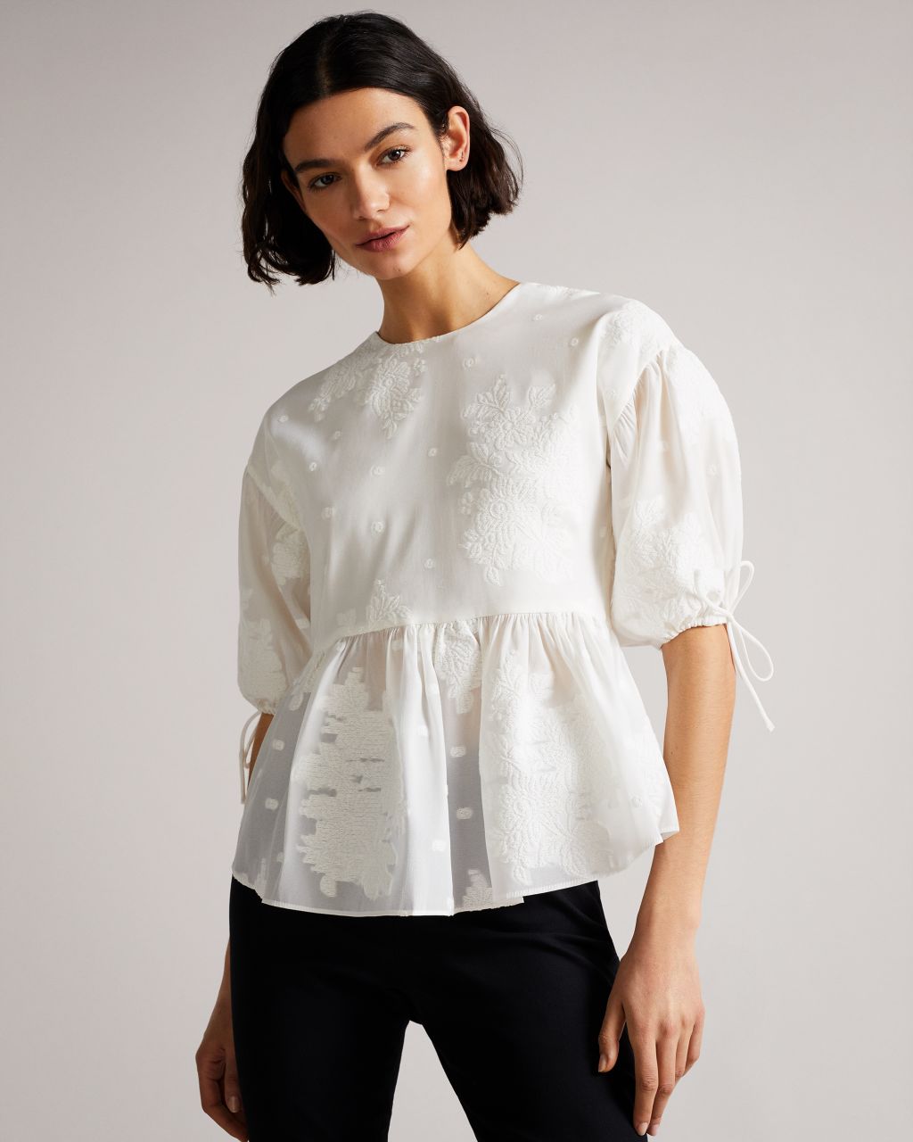 Ted Baker Women's Exaggerated Puff Sleeve Top in White, Karni, Cotton