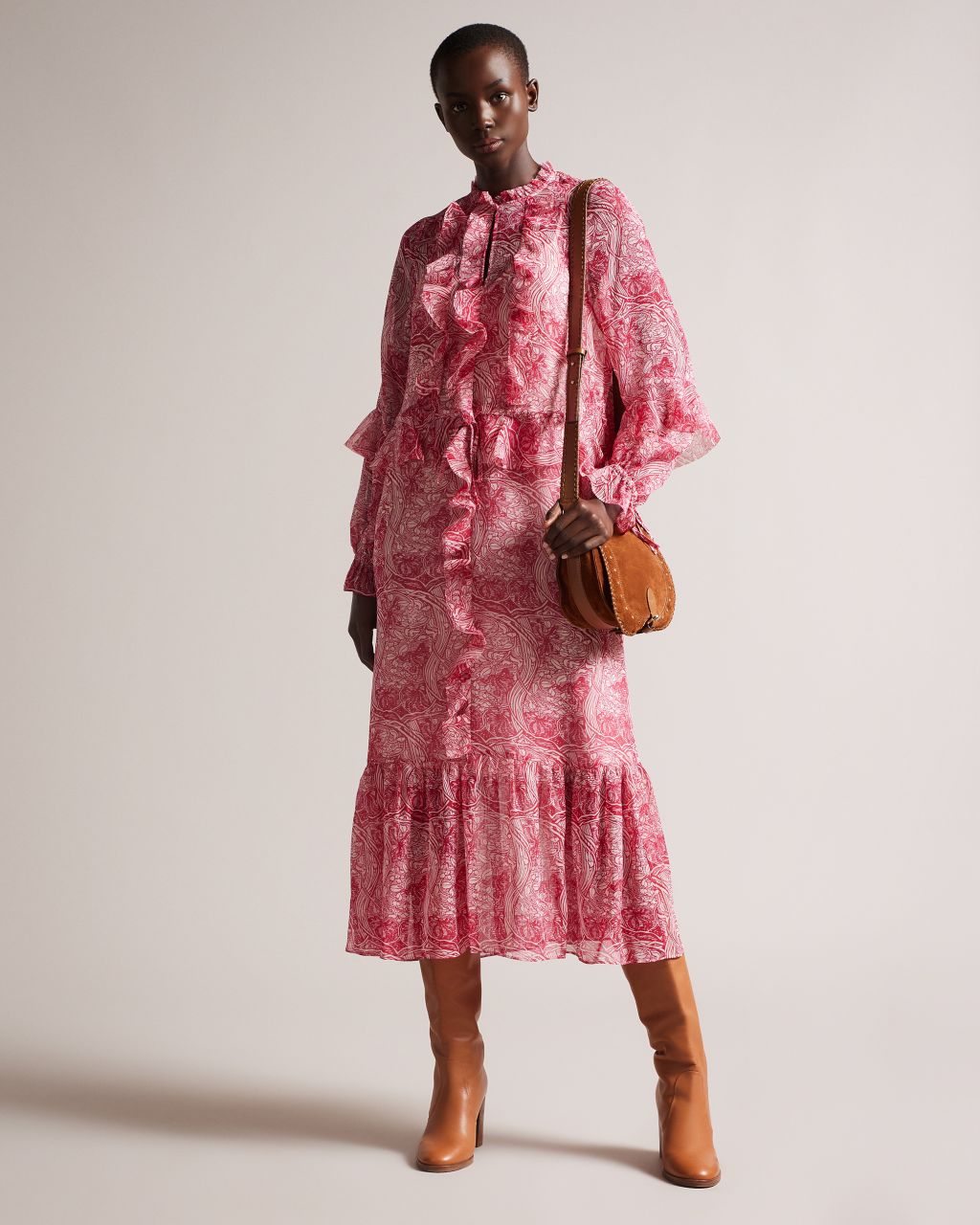 Ted Baker Women's Ruffle Detail Midi Shirt Dress in Ivory, Alissia