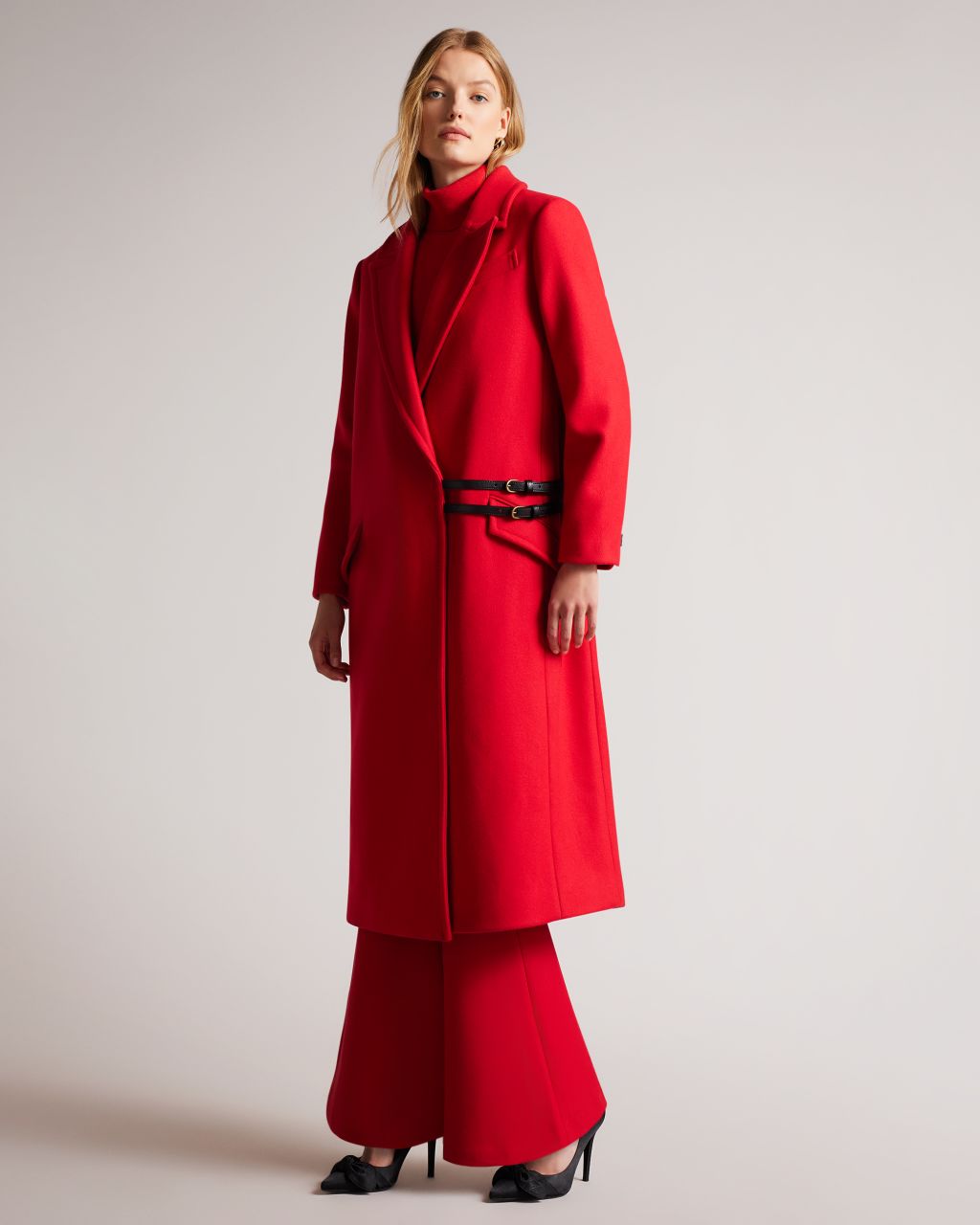 Ted Baker Women's City Coat With Detachable Strap Detail in Red, Frejia, Wool