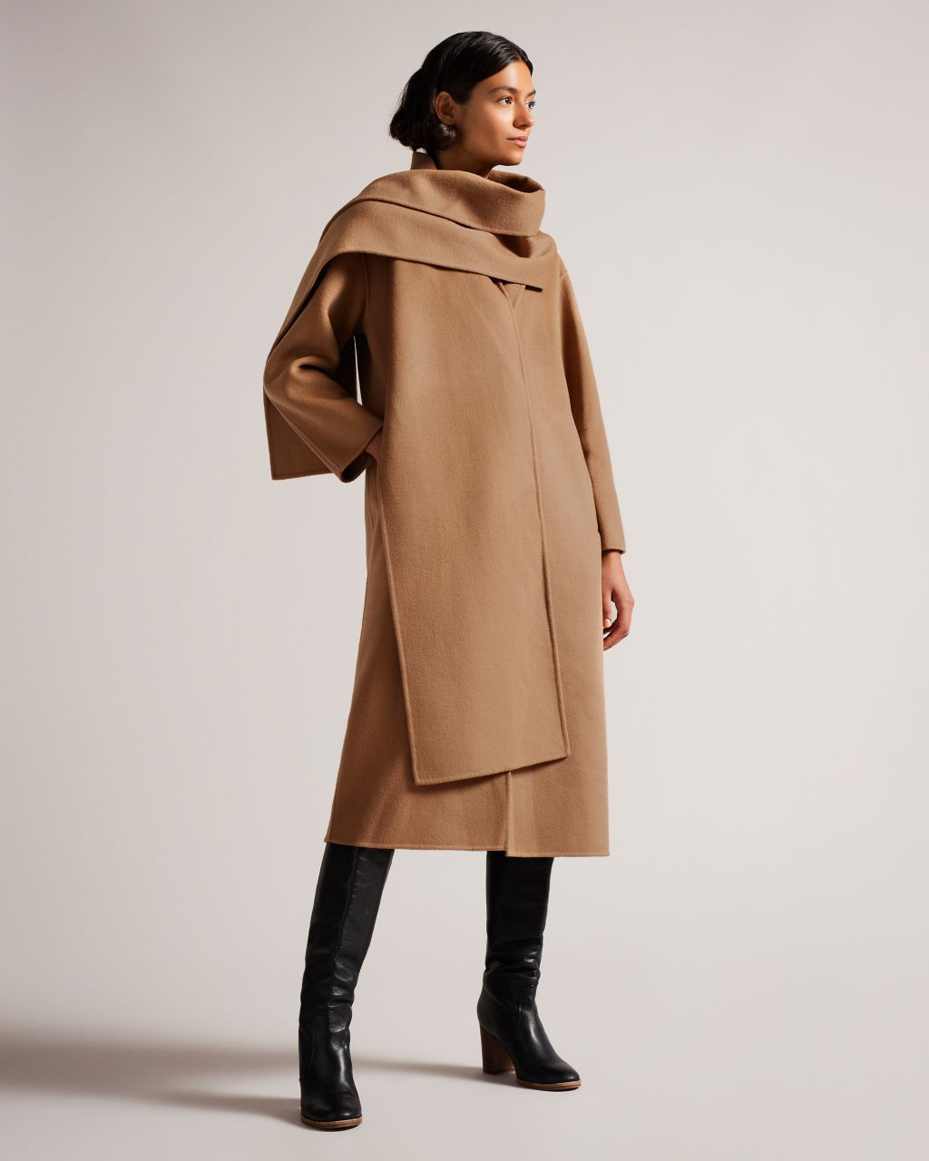 Ted Baker Women's Double Wool Scarf Detail Coat in Camel, Solanna