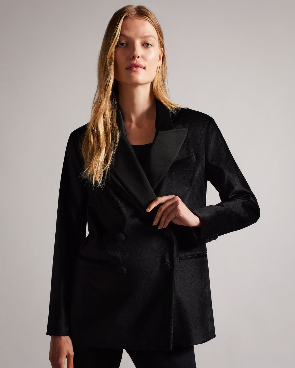 Ted Baker Women's Relaxed Fit Double Breasted Velvet Blazer In Black, Demya, Cotton