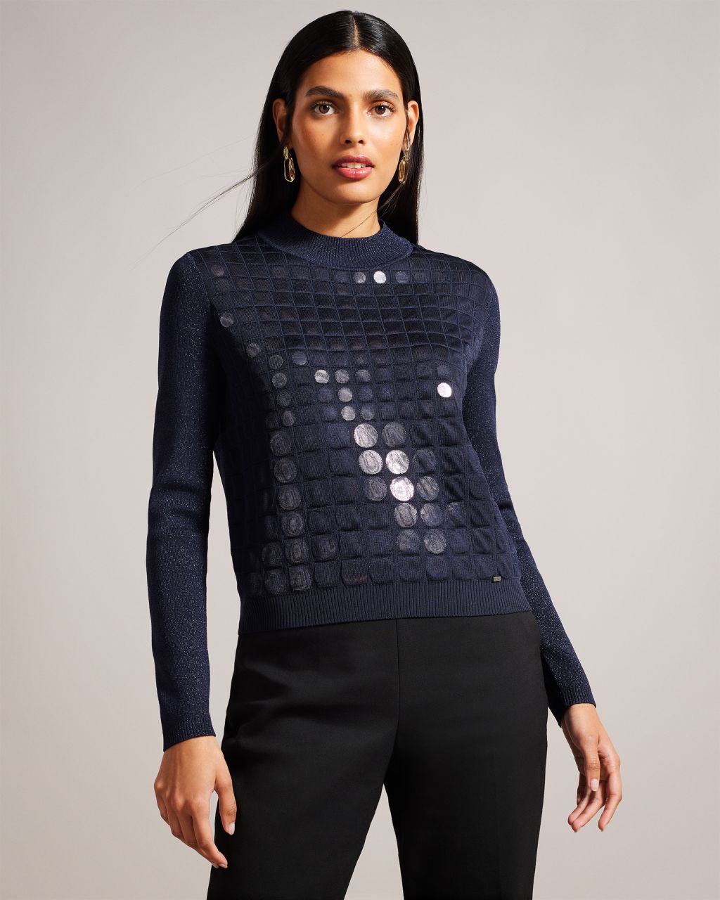 Women's Knitted Jumper With Metallic Spot Design in Blue, Yivonne