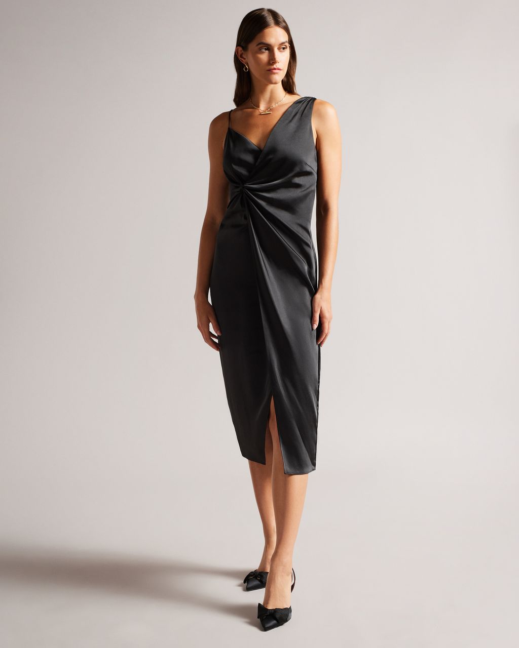 Ted Baker Women's Asymmetric Waist Detail Slip Dress in Black, Odellia