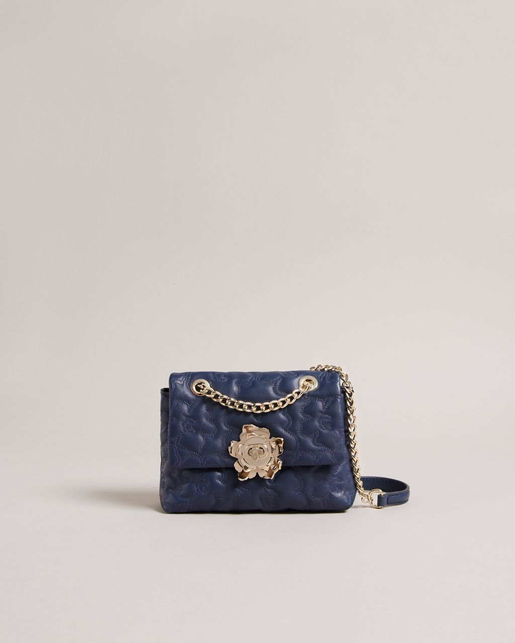 Ted Baker Women's Leather Mini Magnolia Quilted Shoulder Bag in Blue, Ayshana, Cotton