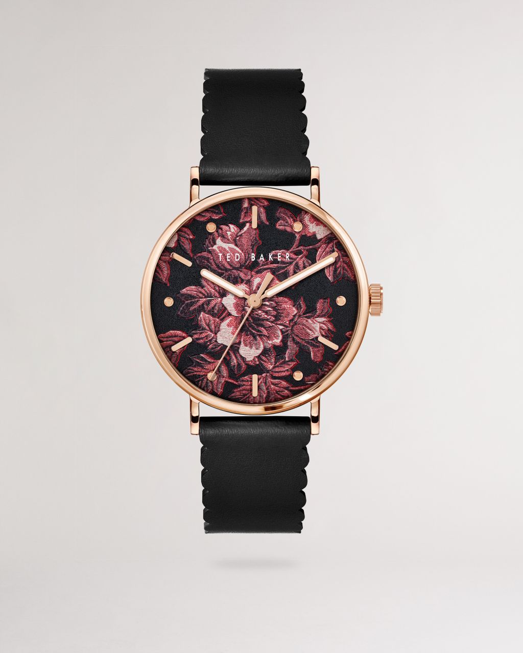 Ted Baker Women's Glitched Floral Printed Dial Watch in Black, Phyliis, Leather
