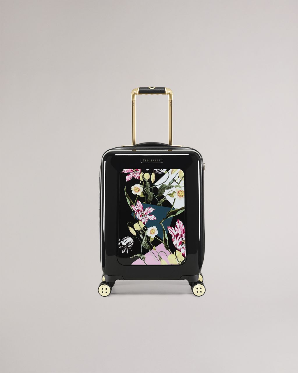Women's Spliced Floral Small Trolley Suitcase in Black, Anvila