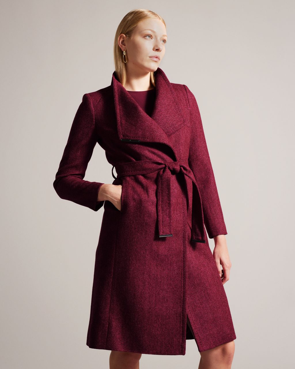Women's Herringbone Wool Wrap Coat in Bright Pink, Roseane product