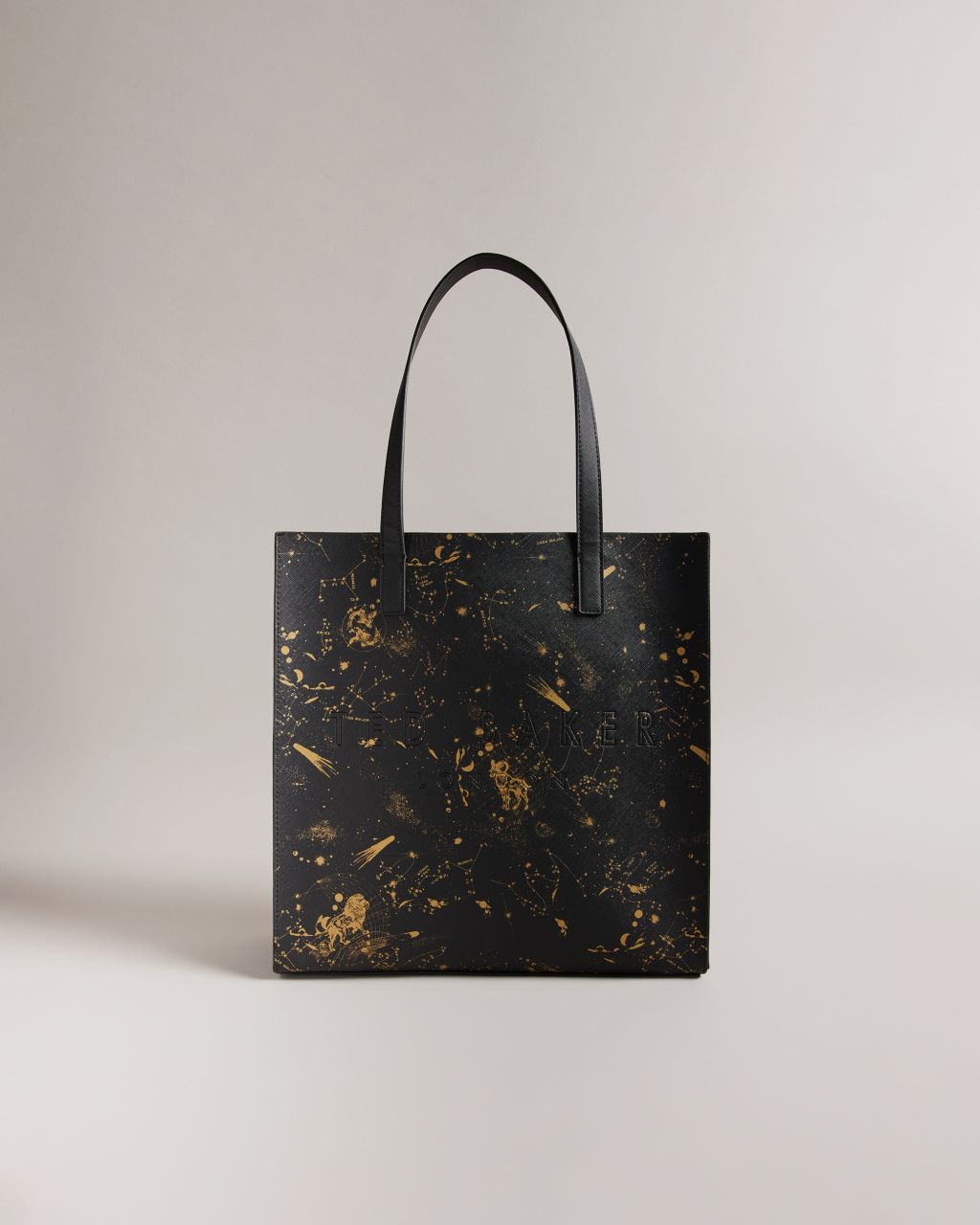 women's constellation print large icon bag in black, staacon