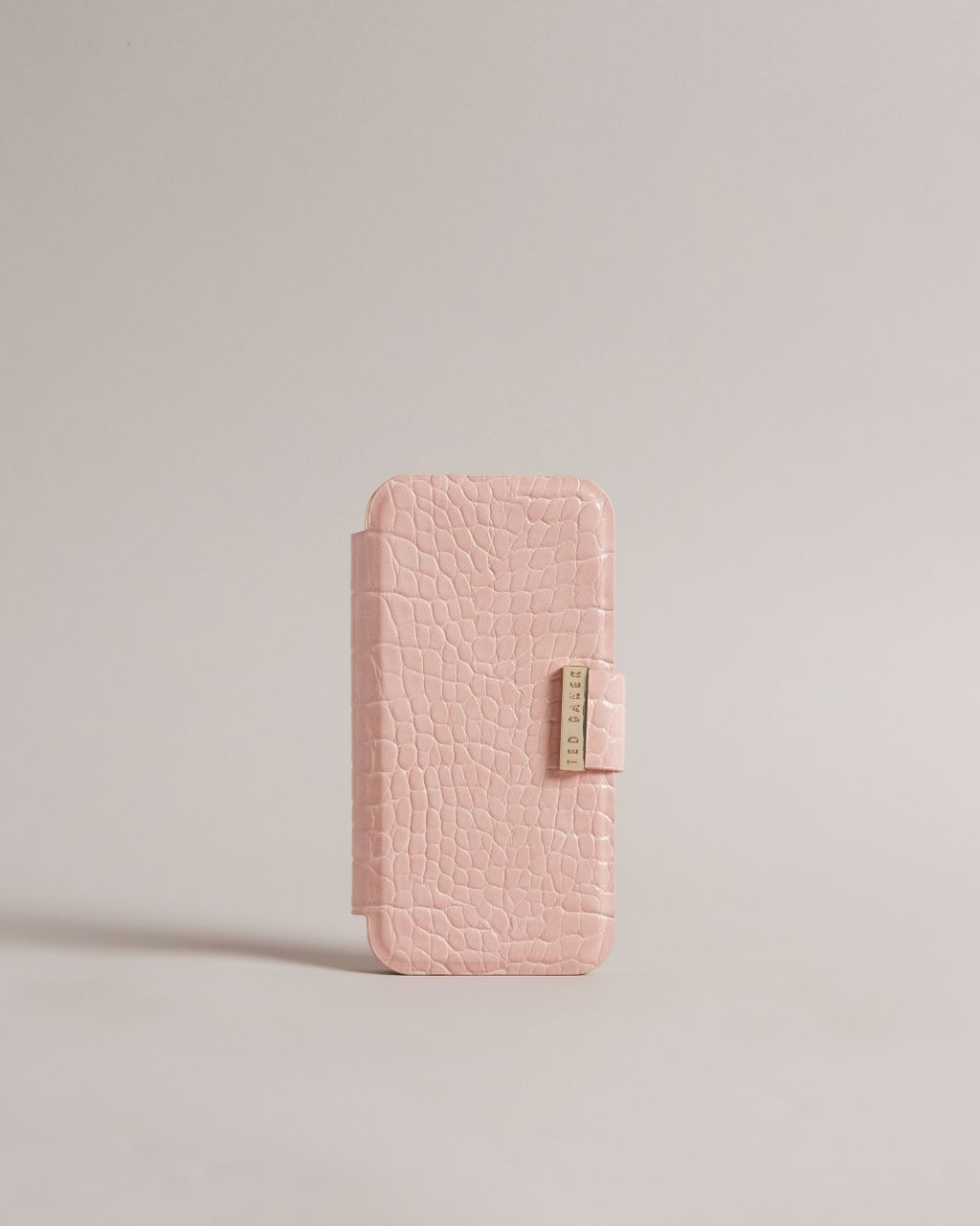 women's croc effect iphone 13 and 14 card slot case in pink, khailly