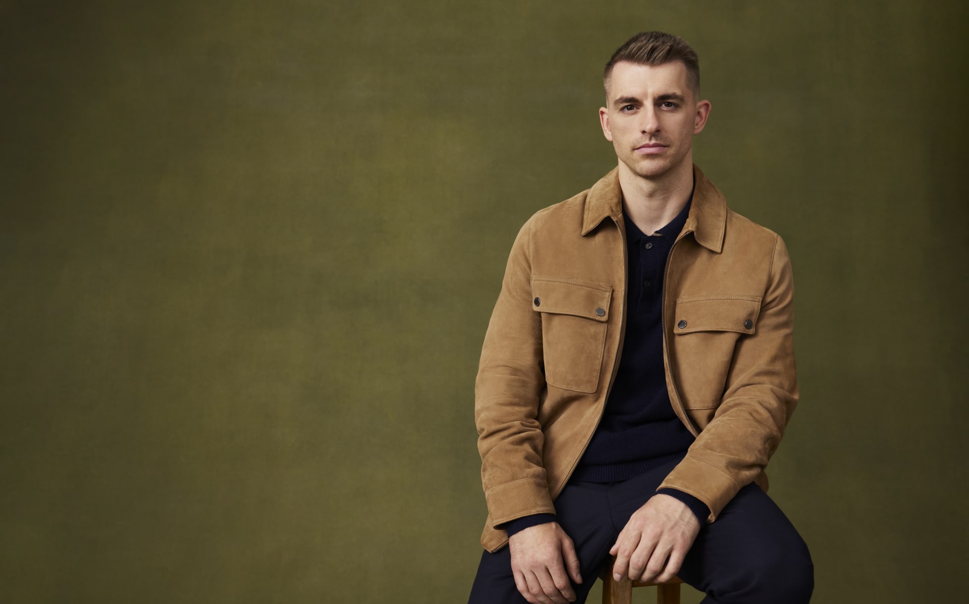 Max whitlock in a tan suede Ted Baker Jacket